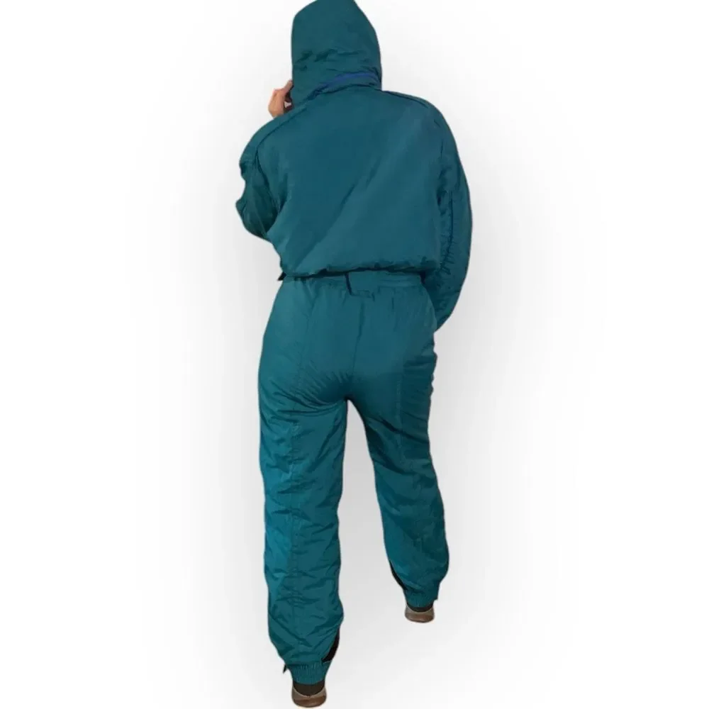 Vintage Women's Ski Suit 90’s. Snowsuit belted one-piece. skisuit snow jumpsuit